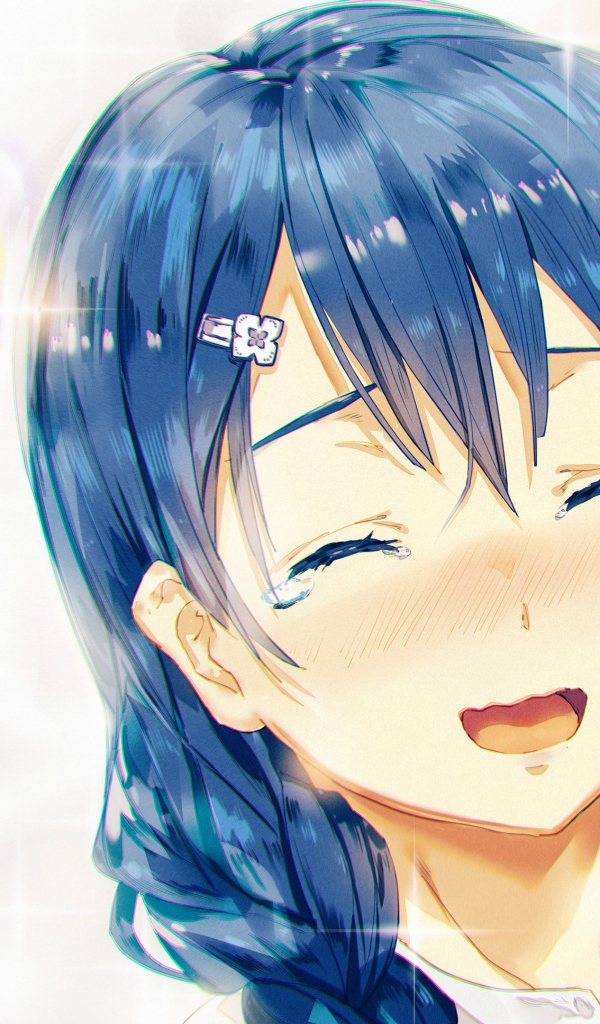 Девушка аниме Megumi Tadokoro с синими волосами