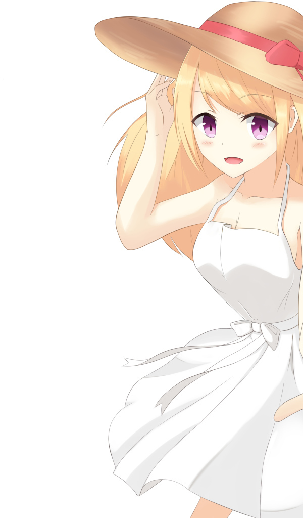 Девушка в белом платье со шляпой на голове аниме Оригинал