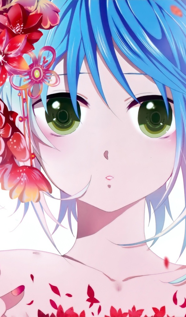 Девушка с цветами в волосах аниме Вокалоид