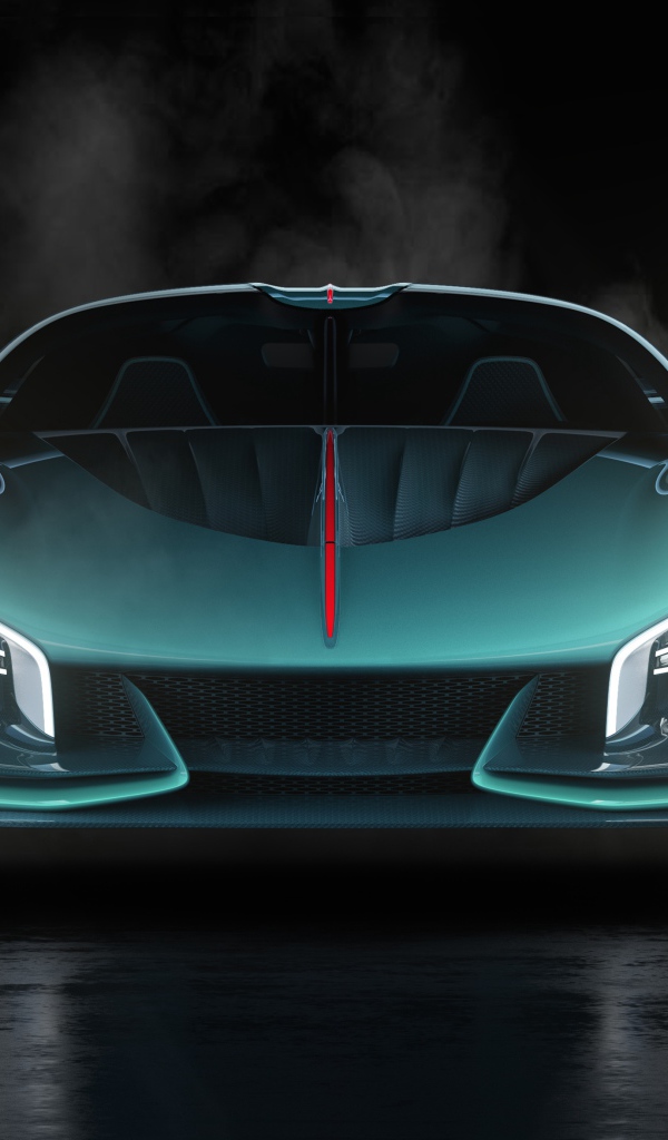 Голубой автомобиль Hongqi S9 2020 года в дыму