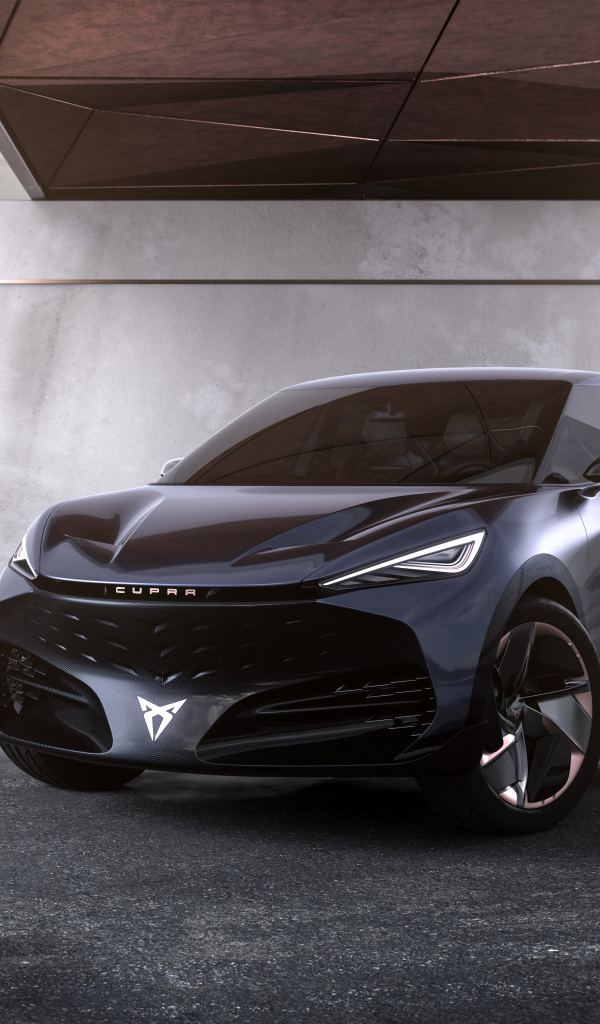 Черный автомобиль Cupra Tavascan Concept в здании 