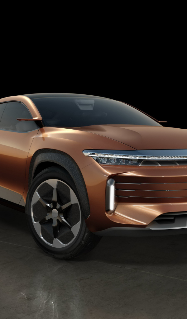 Коричневый внедорожник Exeed LX, 2019 года на черном фоне