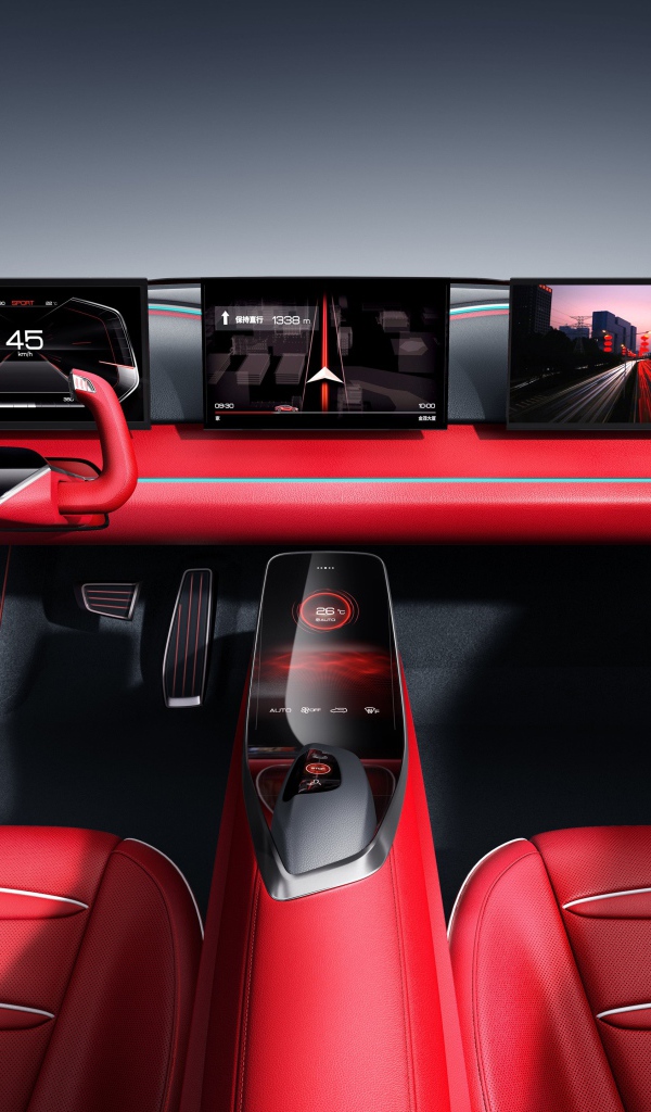 Красный кожаный салон автомобиля BYD E-SEED GT,  2019