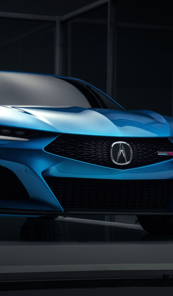 Синий автомобиль Acura Type S Concept 2019 года на презентации