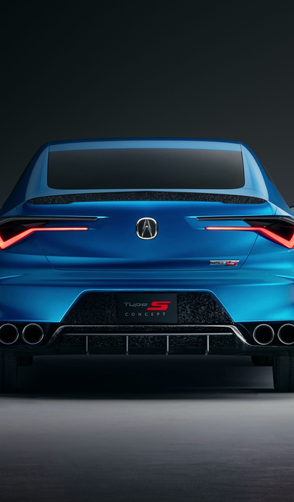 Синий автомобиль Acura Type S Concept 2019 года вид сзади на сером фоне