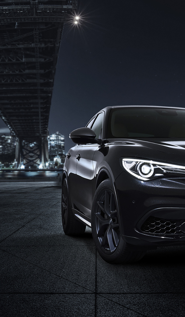 Черный автомобиль Alfa Romeo, 2019 года под мостом 
