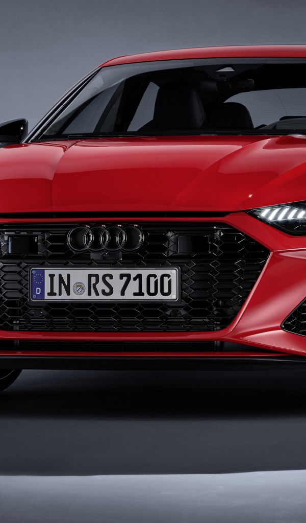Red car Audi RS 7 Sportback 2019 on a gray background