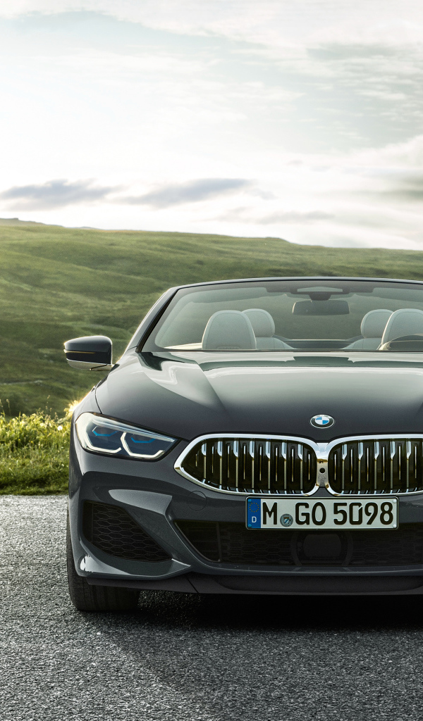 Черный автомобиль BMW M850i, 2018 года в лучах солнца