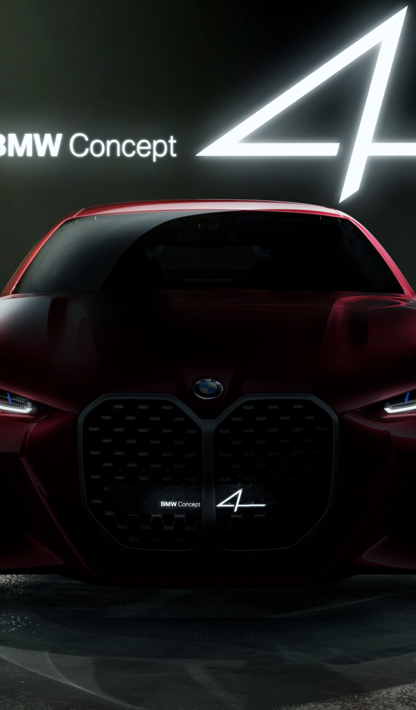 Красный автомобиль BMW Concept 4 2019 года на черном фоне
