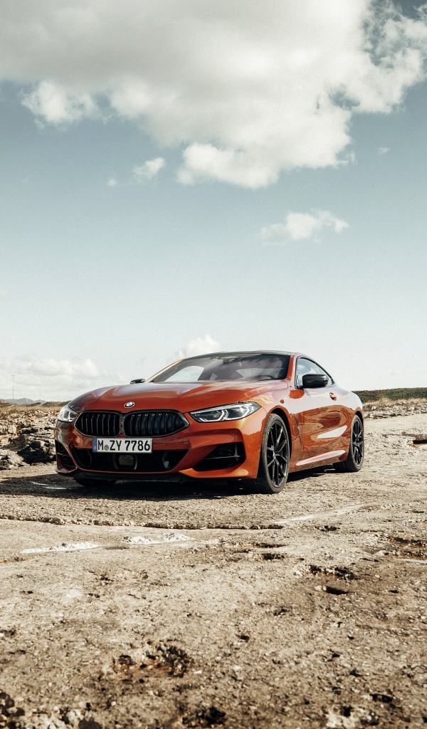 Красный автомобиль BMW 8 под голубым небом