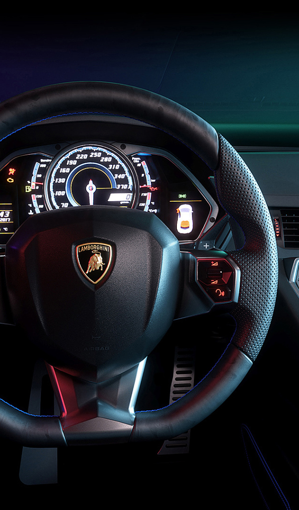 Черный кожаный руль автомобиля Lamborghini Aventador  CGI