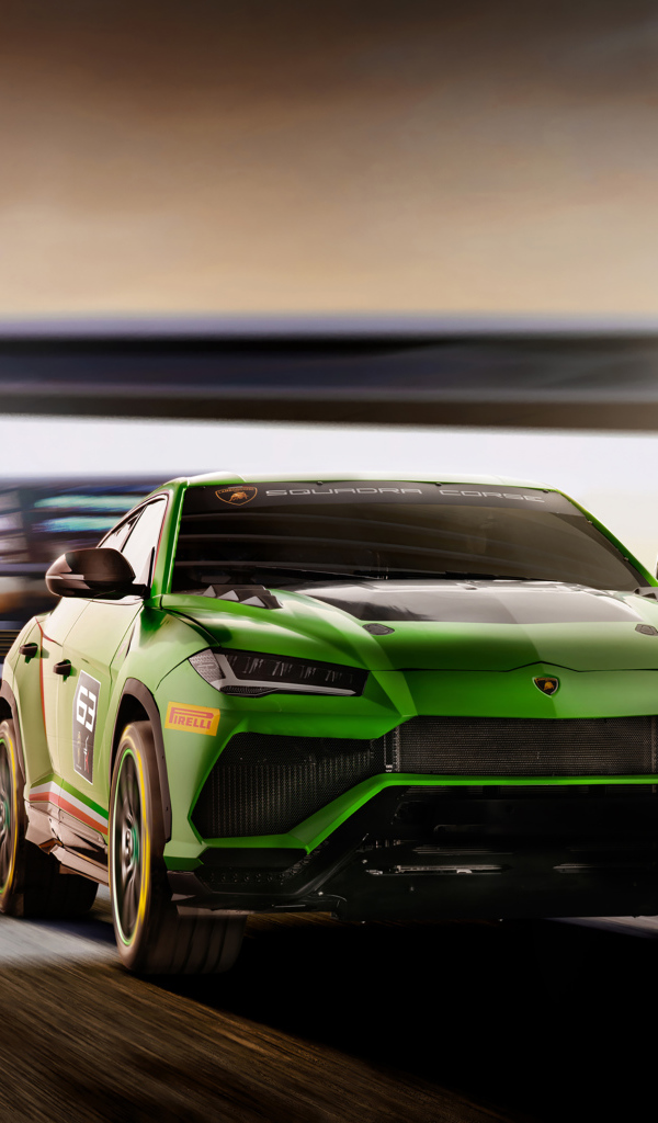 Зеленый внедорожник Lamborghini Urus ST-X Concept 2019 года на дороге