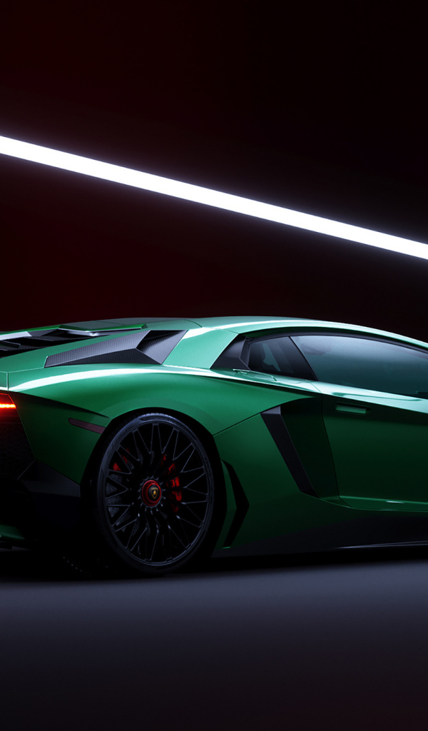 Зеленый спортивный автомобиль Lamborghini Aventador SV вид сзади