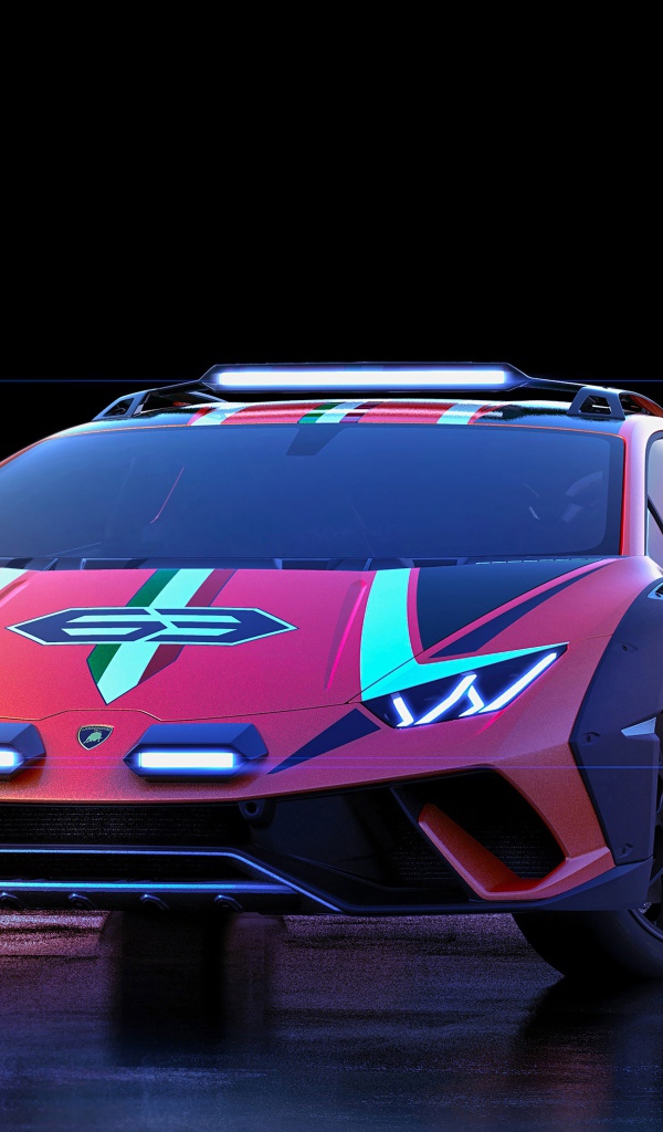 Гоночный автомобиль Lamborghini Huracan,  2019 года на мокром асфальте