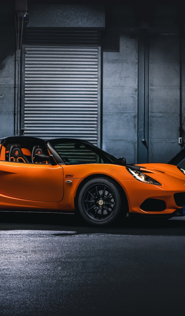 Оранжевый спортивный автомобиль Lotus Elise Cup 250  в гараже