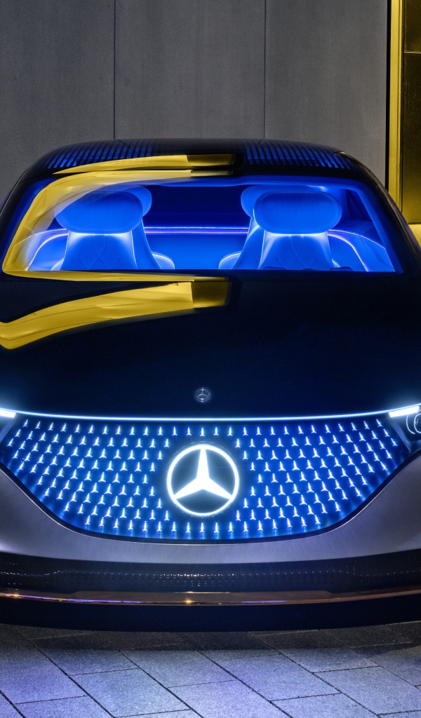 Автомобиль Mercedes-Benz Vision EQS 2019 года с неоновой подсветкой