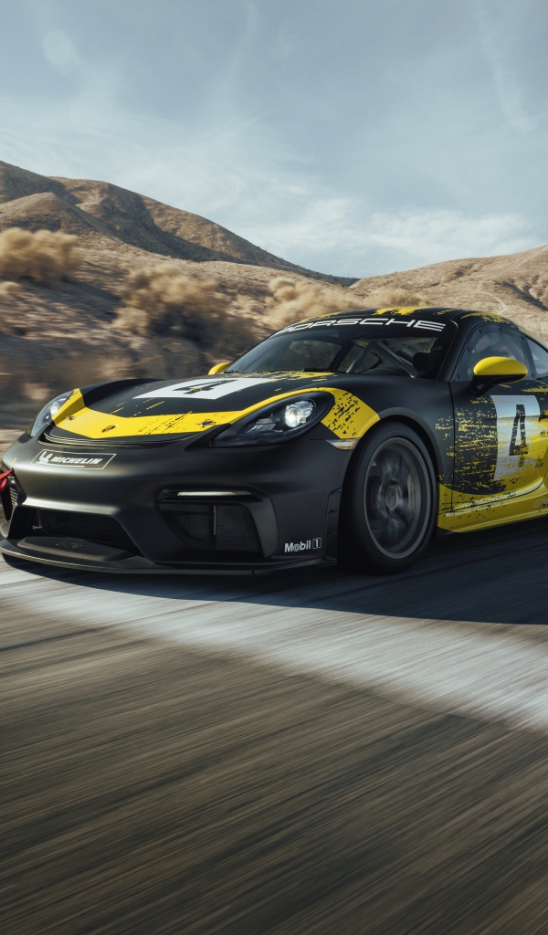 Спортивный автомобиль Porsche Cayman GT4 на трассе 