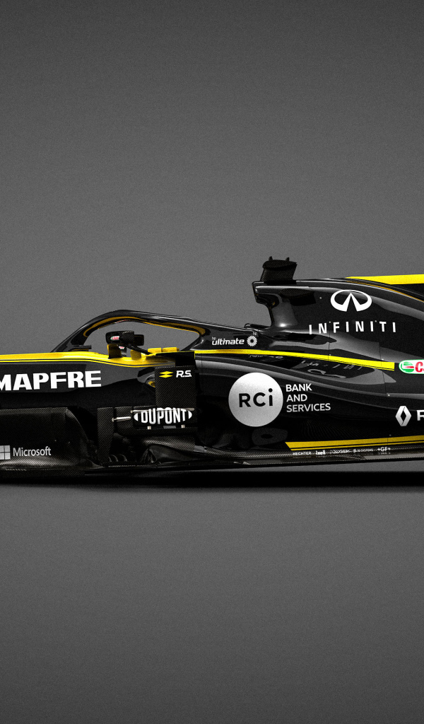 Гоночный автомобиль Renault R.S.19 2019 года на сером фоне