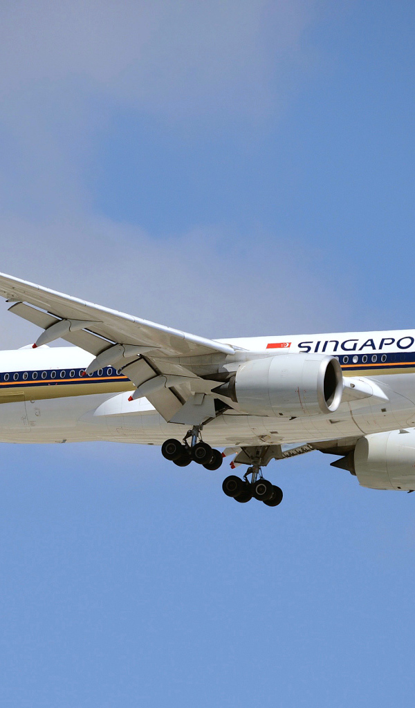 Самолет Singapore Airlines в голубом небе