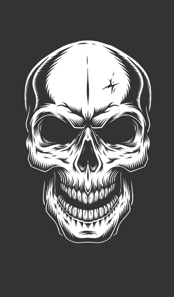 Белый нарисованный череп на сером фоне 