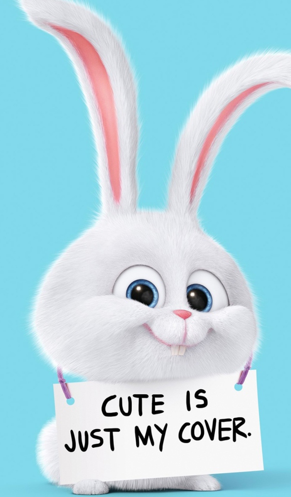 Кролик из мультфильма Тайная жизнь домашних животных 2 на голубом фоне