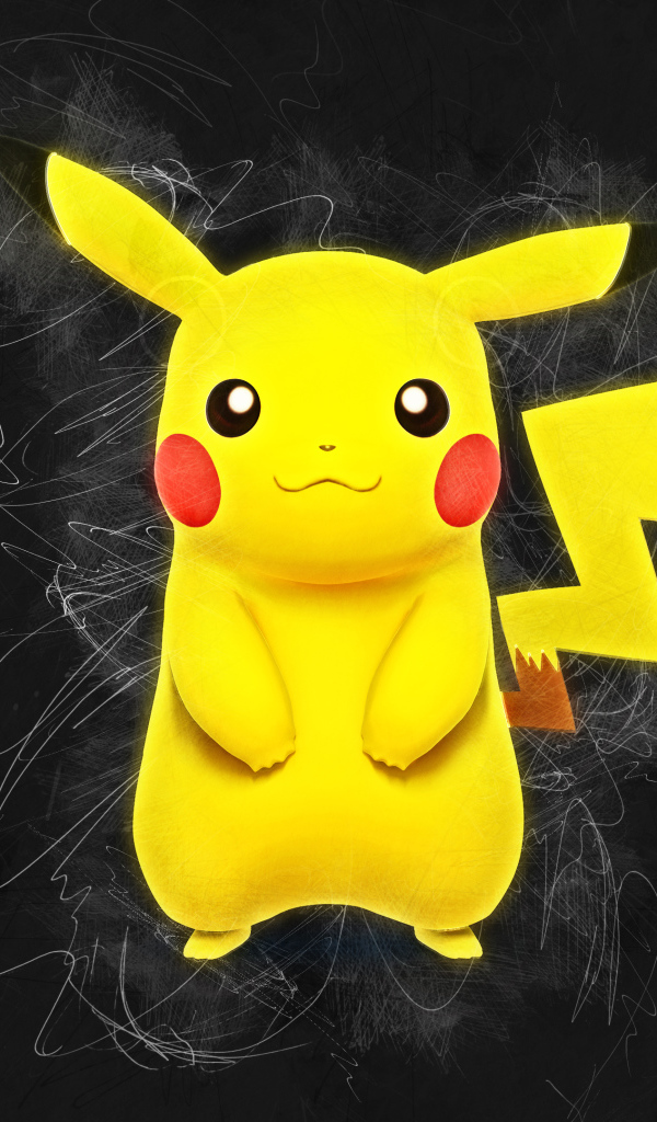 Yellow pokemon Pikachu on a black background