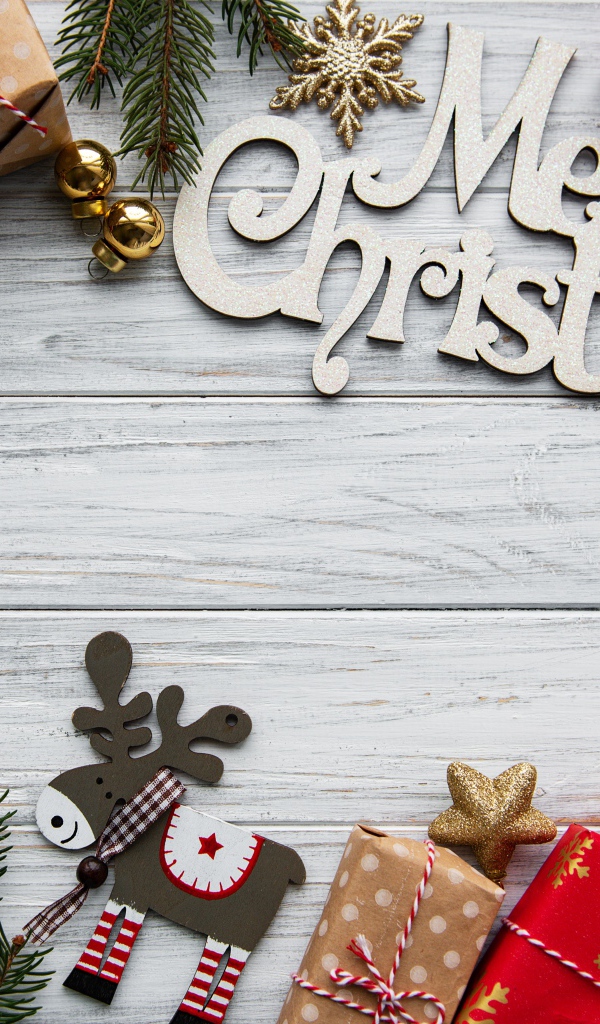 Открытка на Рождество на деревянном фоне