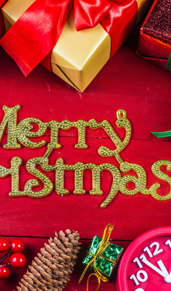 Подарки с надписью Счастливого Рождества 