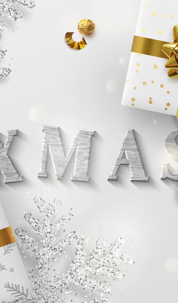 Два подарка и снежинки на Рождество 