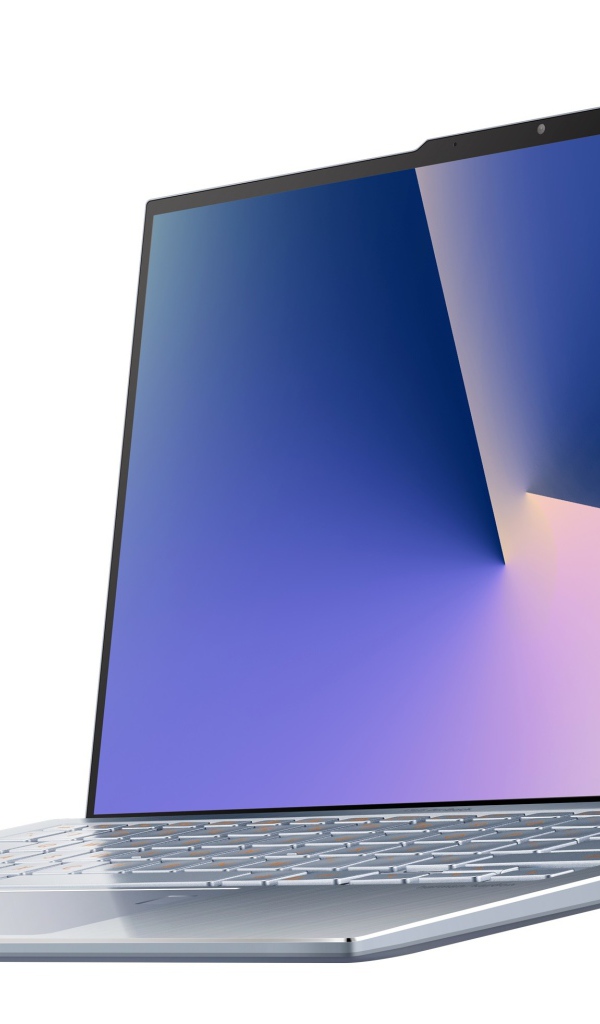 Ультратонкий безрамочный ноутбук ASUS Zenbook S13 на белом фоне, CES 2019