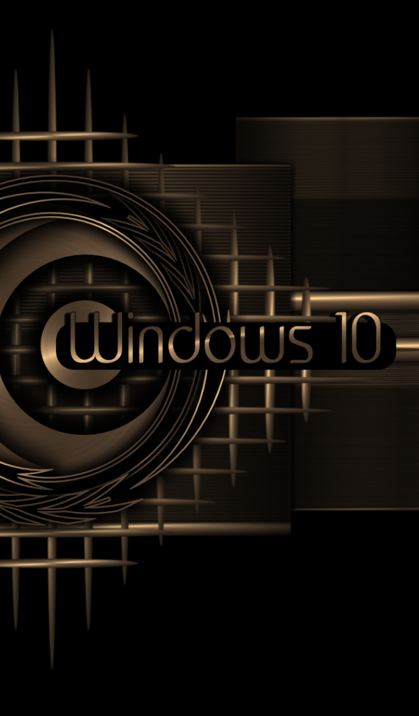 Golden Windows 10 logo on a black background
