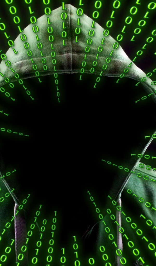 Хакер в худи с числовым кодом 