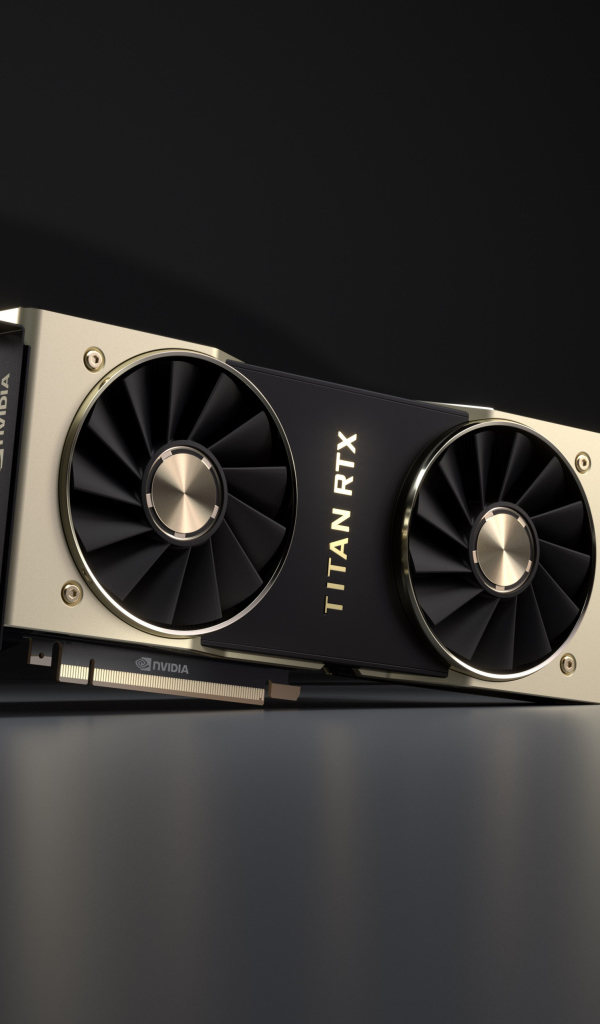 Мощная видеокарта Nvidia Titan RTX на сером фоне
