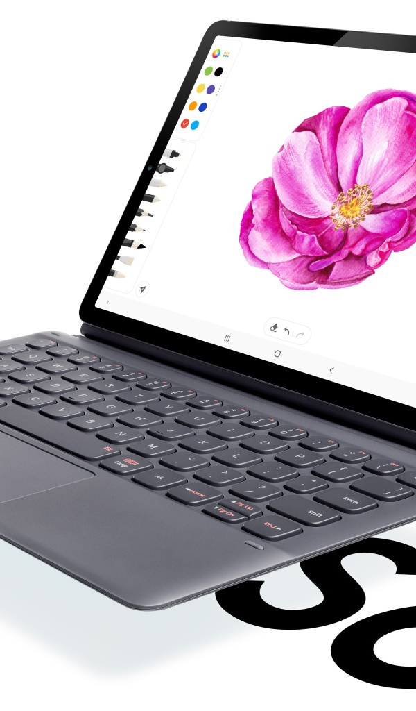 Планшет Samsung Galaxy Tab S6 на белом фоне с клавиатурой