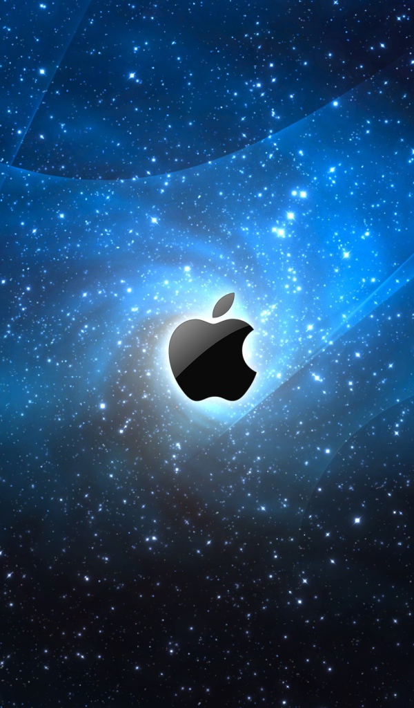 Значок Apple на фоне звездной галактики 