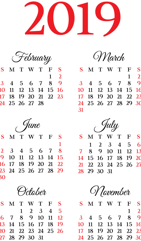 Календарь на 2019 года на белом фоне