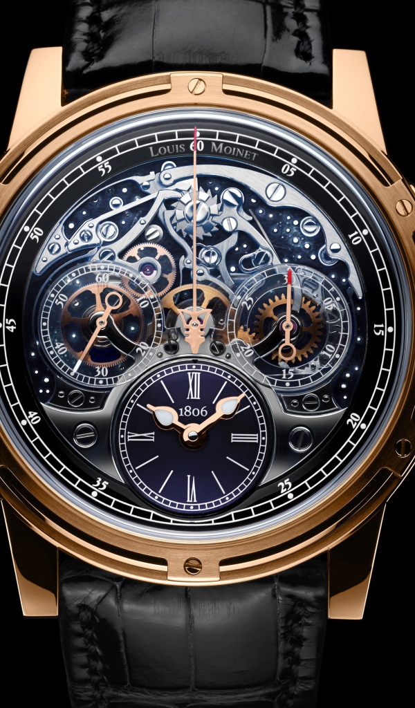 Дорогие мужские часы Louis Moinet  на черном фоне