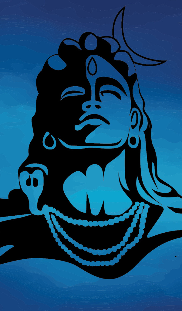 Нарисованный Лорд Шива на голубом фоне