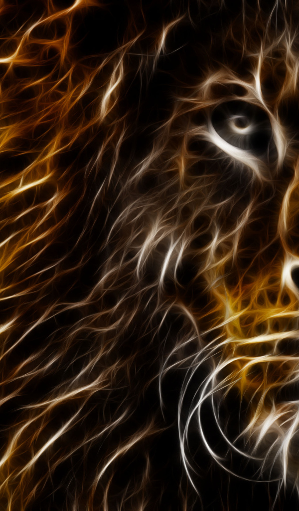 Нарисованный неоновый лев на черном фоне