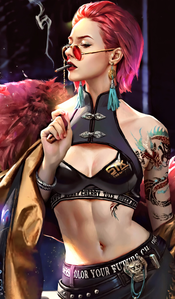 Брутальная девушка с розовыми волосами арт