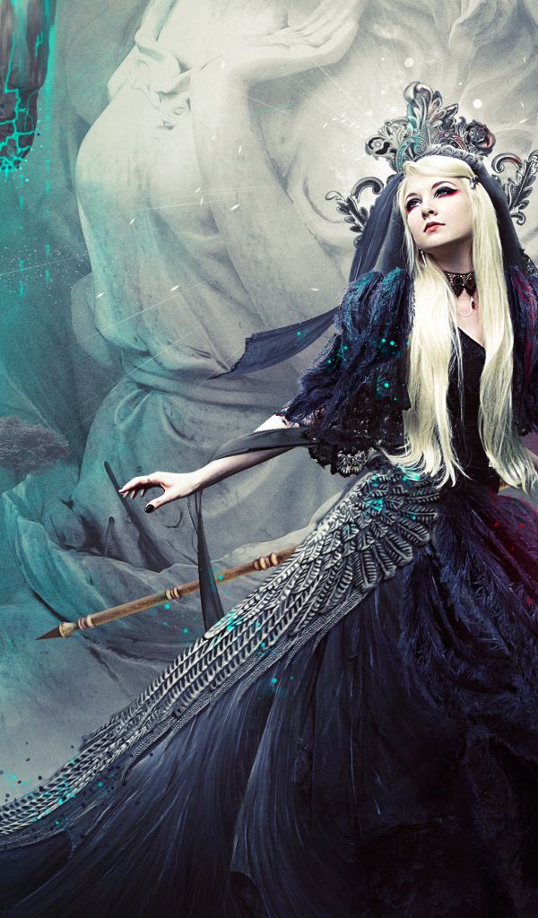 Девушка фантастический ангел в красивом черном платье 