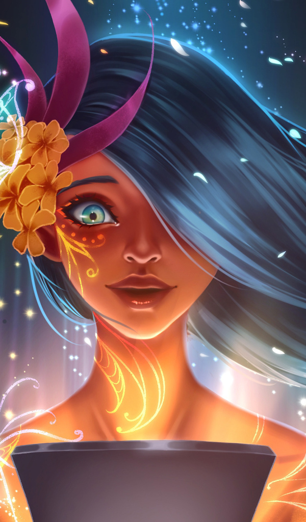 Фантастическая девушка с узорами на теле