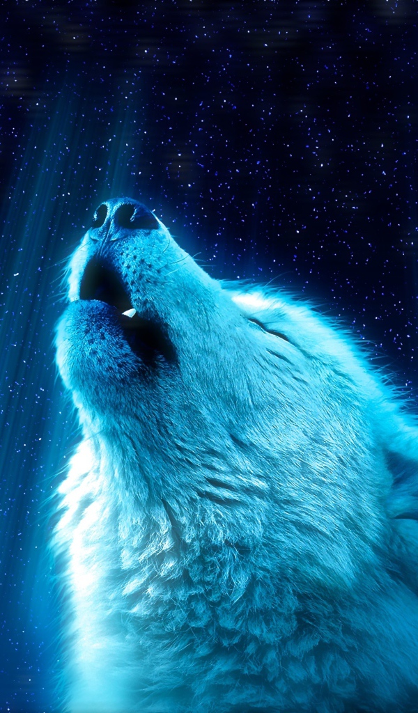 Фантастический белый волк воет на луну