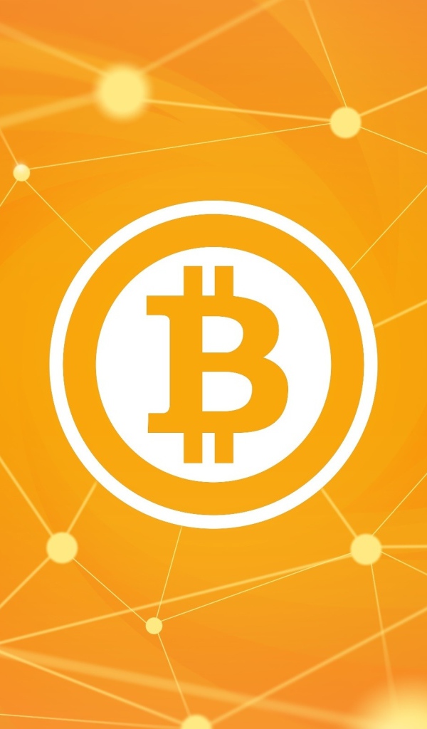 Логотип Биткоин с всемирной паутиной на желтом фоне