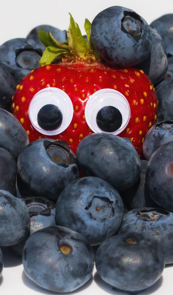 Ягоды черники на столе с клубникой 