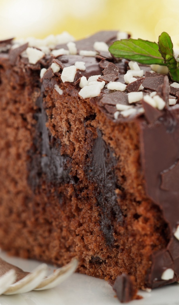 Кусок сладкого пирога с шоколадной глазурью 