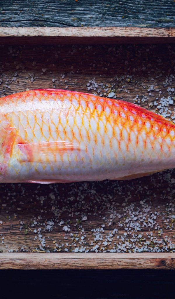 Рыба в деревянном ящике со специями 