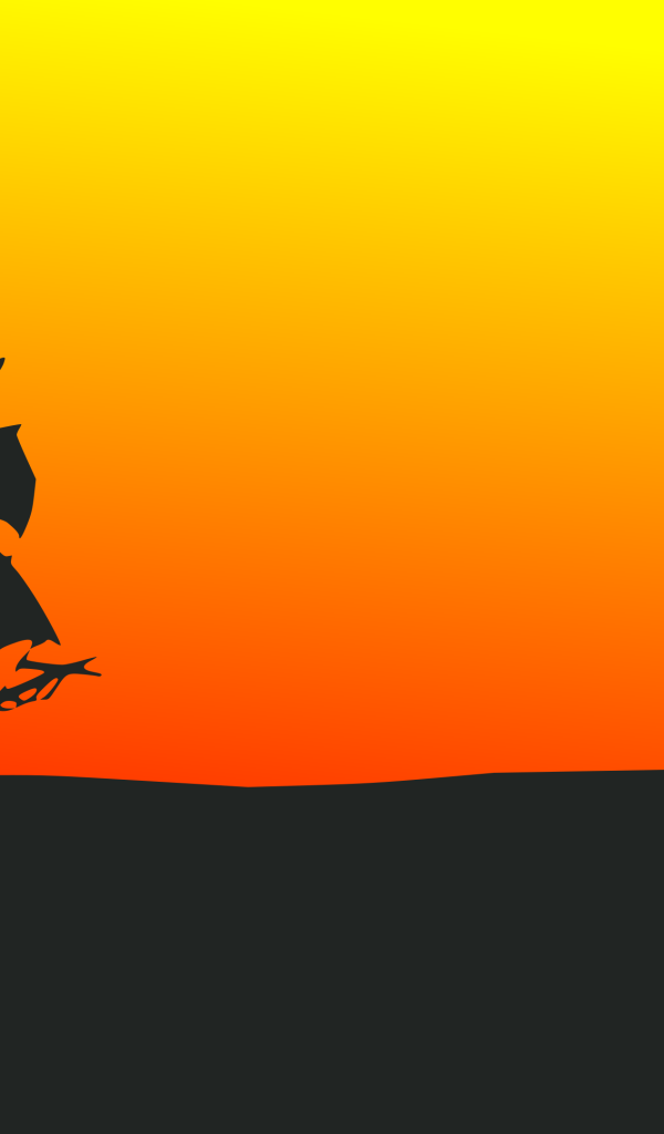 Черный пиратский корабль на оранжевом фоне 