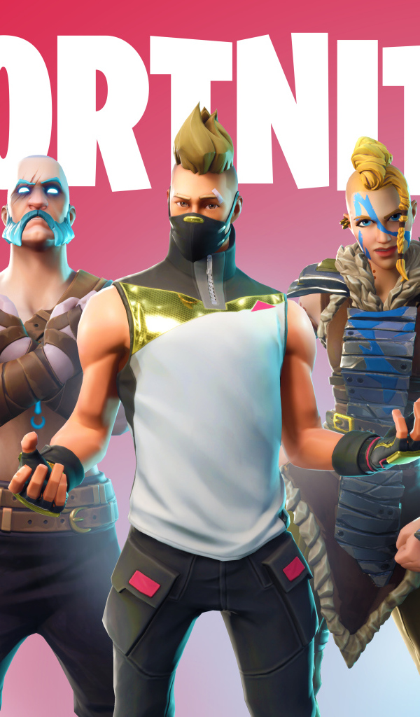 Персонажи компьютерной игры Fortnite на розовом фоне