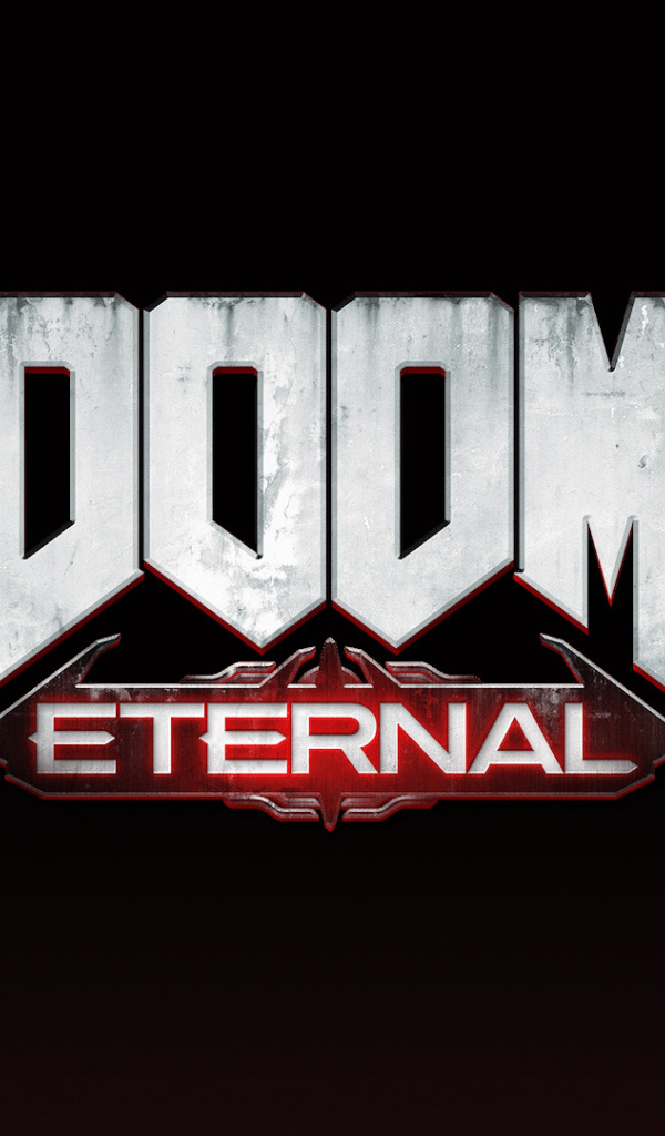 Логотип новой компьютерной игры DOOM Eternal на черном фоне